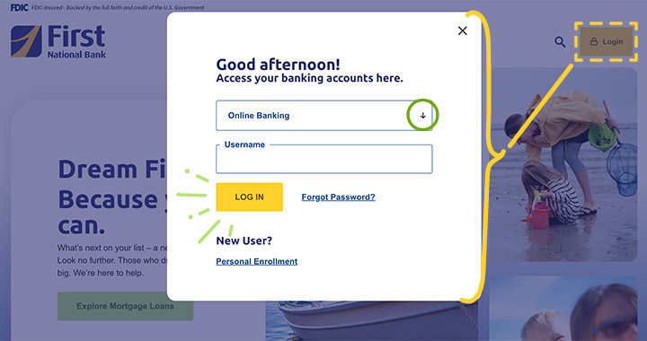 Highlighting login modal