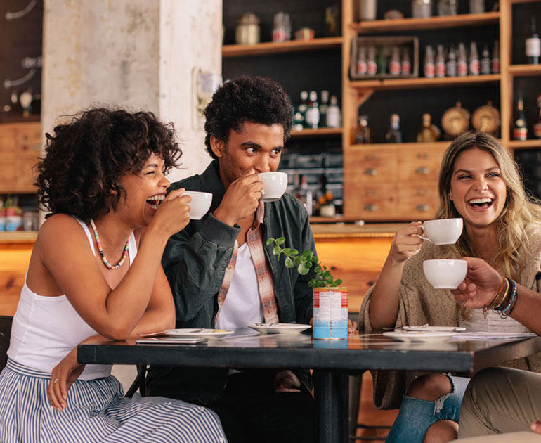 Three friends getting coffee
