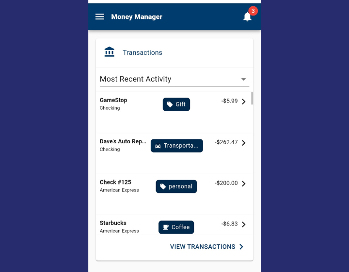My money manager activity screen