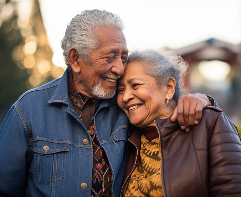 Mature couple hugging