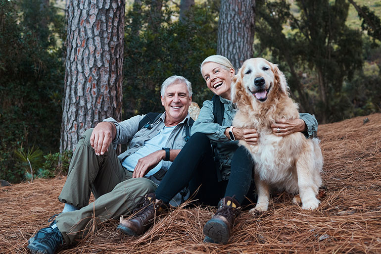 older couple with dog