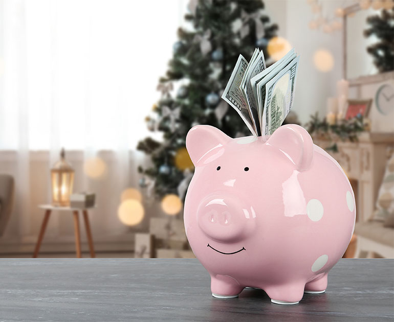 piggy bank with holiday background